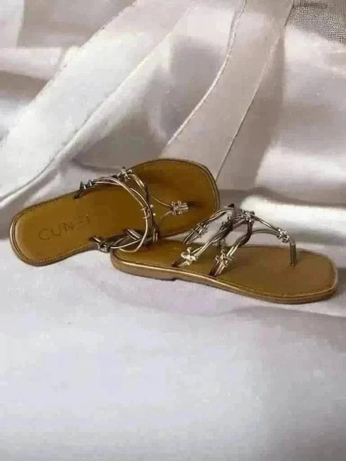 Taupe Gold Metallic Flats - cunei